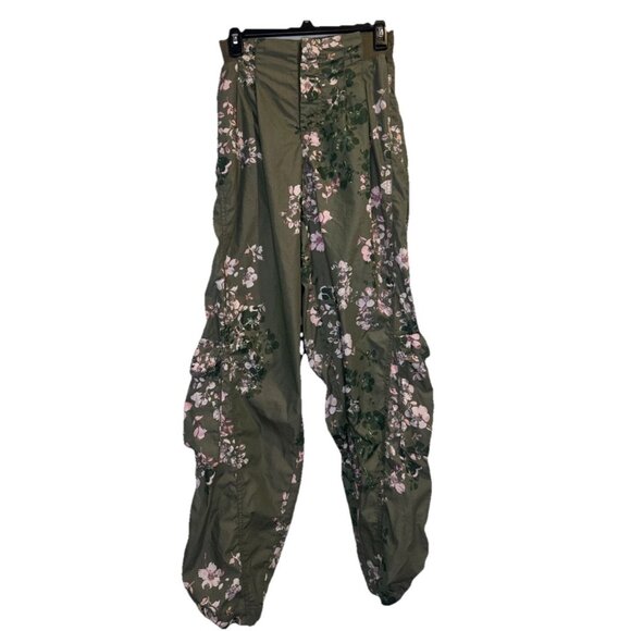Free People Pants - FREE PEOPLE MOVEMENT Womens Mesmerize Me Green Pink Floral Printed Pants Cargo S